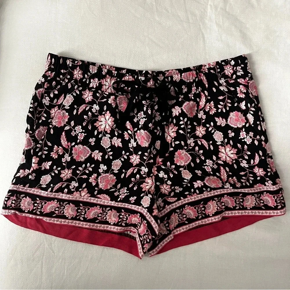 LOFT Beachy Boho Pink Floral Elastic Waist Pull On Summer Shorts - Picture 1 of 7
